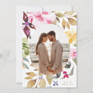 Cartão De Agradecimento Watercolor Florals Wedding Photo