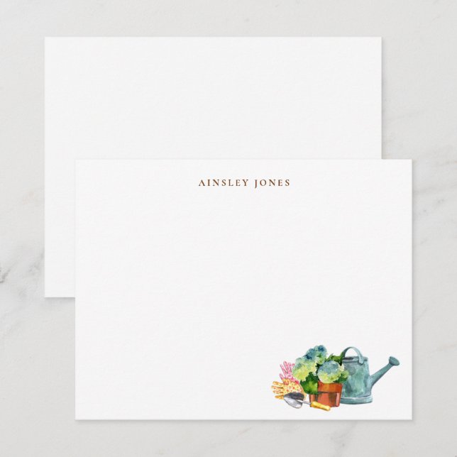 Cartão De Agradecimento Watercolor Gardening Tools  (Frente/Verso)