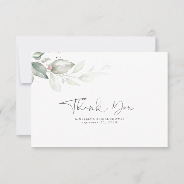 Cartão De Agradecimento Watercolor Greenery Rosa Dourado Deixa Obrigado (Frente)