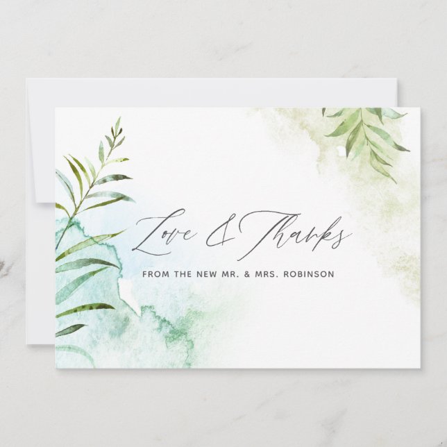 Cartão De Agradecimento Watercolor Greenery Wedding (Frente)