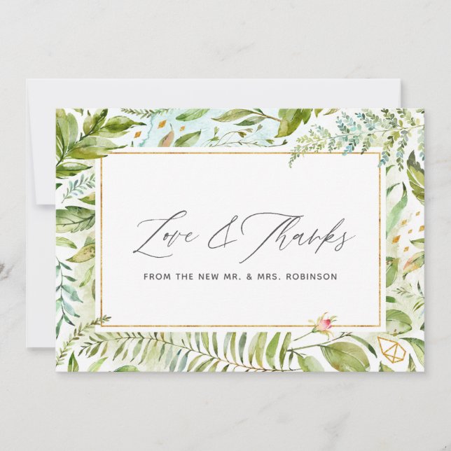 Cartão De Agradecimento Watercolor Greenery Wedding (Frente)