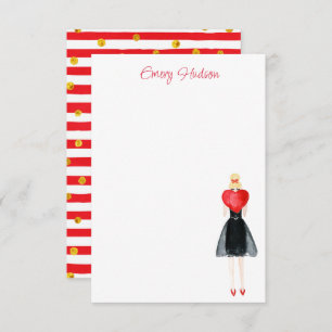 Cartão De Agradecimento Watercolor Heart Fashion Girl