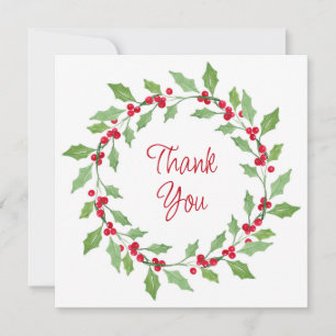 Cartão De Agradecimento Watercolor Holly Wreath