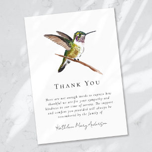 Cartão De Agradecimento Watercolor Hummingbird Sympathy Funeral