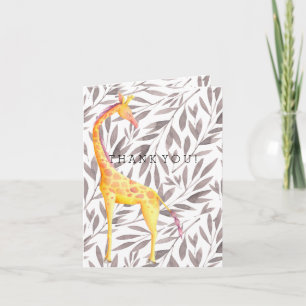 Cartão De Agradecimento Watercolor Leaves with Giraffe Thank You