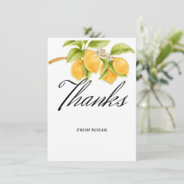 Cartão De Agradecimento Watercolor Lemon e Blossomo Aniversário Obrigado