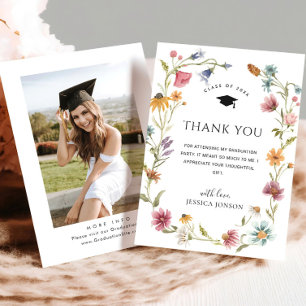 Cartão De Agradecimento Watercolor Meadow Wildflower Boho PHOTO Graduação
