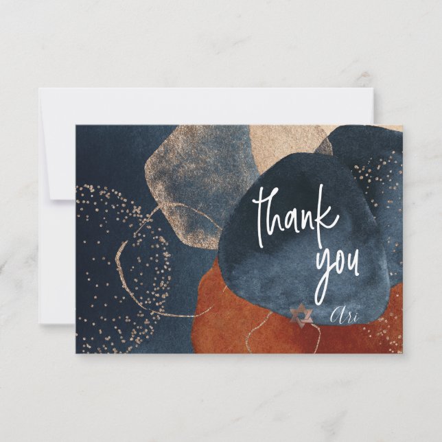 Cartão De Agradecimento Watercolor Modern Abstrato Mitzvah OBRIGADO (Frente)