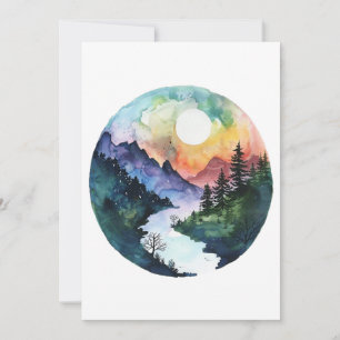 Cartão De Agradecimento Watercolor Mountain Valley Nature