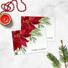 Cartão De Agradecimento Watercolor Natal - Poinsettia Obrigado