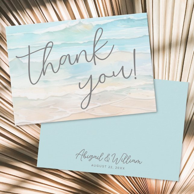 Cartão De Agradecimento Watercolor On The Beach Wedding (Watercolor On The Beach Wedding Thank You Card)
