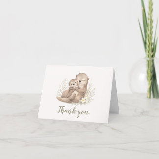 Cartão De Agradecimento Watercolor Otter Family Botanical Baby Shower