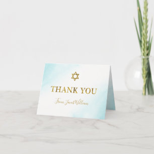 Cartão De Agradecimento Watercolor Pastel Blue Gold Bar Mitzvah Thank You