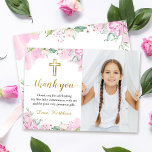 Cartão De Agradecimento Watercolor Pink Floral First Santa Foto Comunitári<br><div class="desc">Floral Cor-de-Água Rosa,  Primeiro Cartões de agradecimentos Fotográfico de Comunhão Sagrado</div>