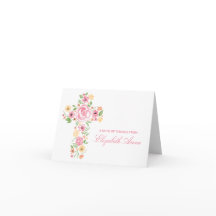 Watercolor Pink Flower Cross First Communtion