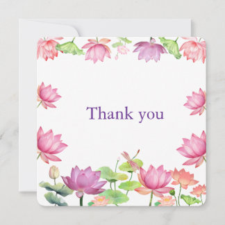 Cartão De Agradecimento Watercolor Pink Lotus Floral Garden 2.5
