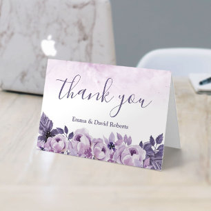 Cartão De Agradecimento Watercolor Purple Floral Elegant Wedding Thank You