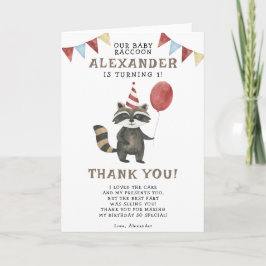 Cartão De Agradecimento Watercolor Raccoon 1st Birthday 