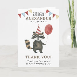Cartão De Agradecimento Watercolor Raccoon 1st Birthday 