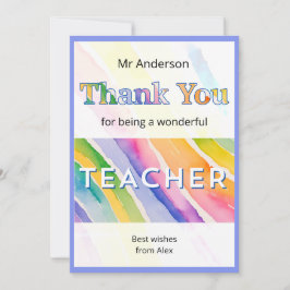 Cartão De Agradecimento Watercolor Rainbow Stripes Teacher