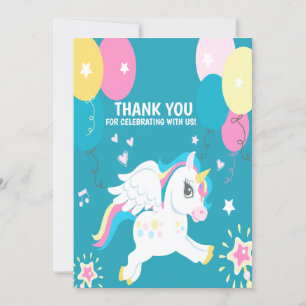 Cartão De Agradecimento Watercolor Rainbow Unicorn Colorida Aniversário