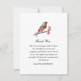 Cartão De Agradecimento Watercolor Robin bird Foto Funeral Obrigado