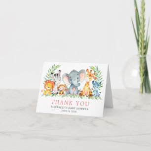 Cartão De Agradecimento Watercolor Safari Animais Chá de fraldas Nota Ros