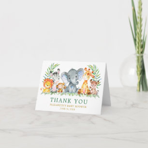 Cartão De Agradecimento Watercolor Safari Animals Green Baby Shower Note