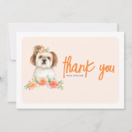 Cartão De Agradecimento Watercolor Shih Tzu e Peach Flowday