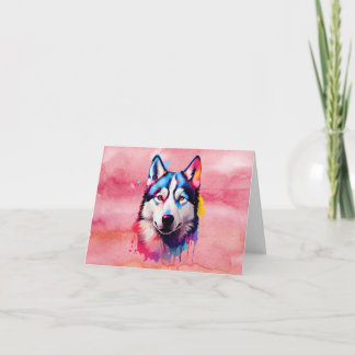 Cartão De Agradecimento Watercolor Siberian Husky Colorir Art