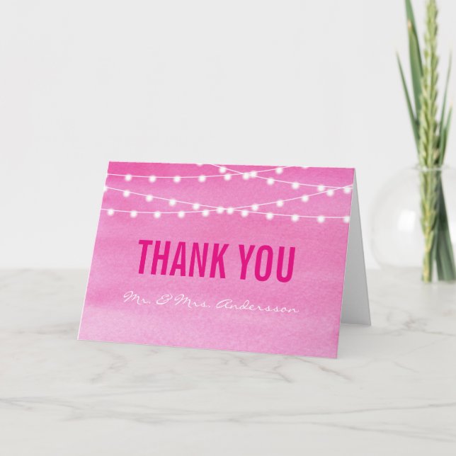 Cartão De Agradecimento Watercolor String Luzes Casamento (Frente)