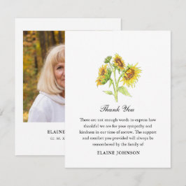 Cartão De Agradecimento Watercolor Sunflower Foto Funeral Obrigado