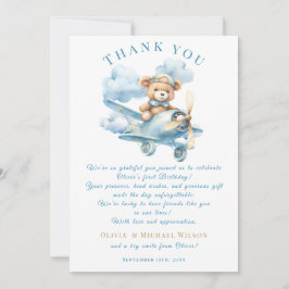 Cartão De Agradecimento Watercolor Teddy Bear & Balloons First Birthday Pa