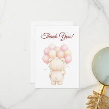 Watercolor Teddy Bear Pink Balloons Baby Shower