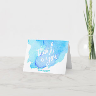 Cartão De Agradecimento Watercolor Turquoise Bat Bar Mitzvah THANK YOU