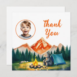 Cartão De Agradecimento Watercolor White Camping Bear Kids Foto Aniversári