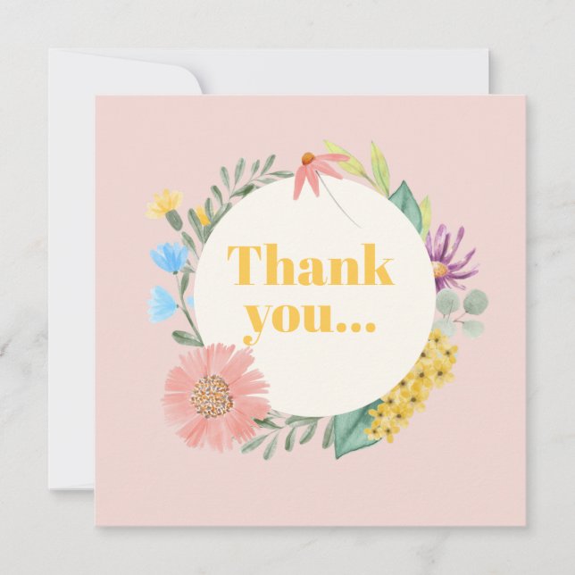 Cartão De Agradecimento Watercolor Wildflower Wreath First Birday (Frente)