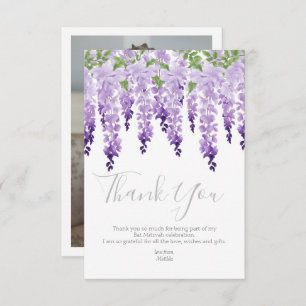 Cartão De Agradecimento Watercolor Wisteria Photo   Bat Mitzvah