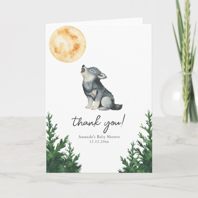 Cartão De Agradecimento Watercolor Wolf Baby Shower Thank you (Frente)