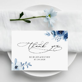 Cartão De Agradecimento Watercolour Dusty Blue Floral Elegant Wedding