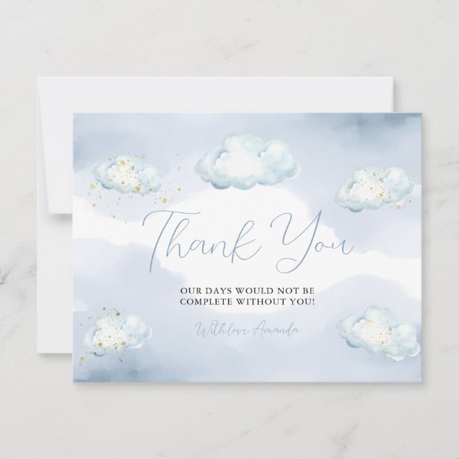 Cartão De Agradecimento We Are On Cloud Nine Blue Baby Shower Thank you (Frente)