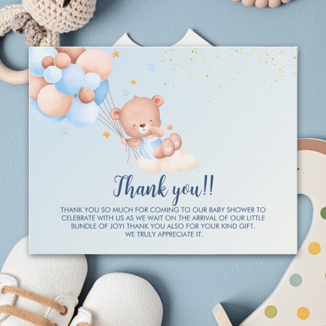 Cartão De Agradecimento We Can Bearly Wait Cute Bear Boy Baby Shower (Criador carregado)