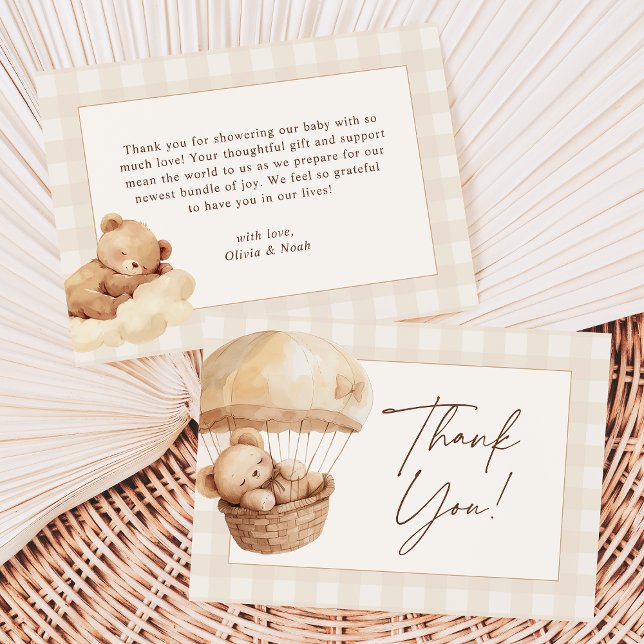 Cartão De Agradecimento We Can Bearly Wait Gingham Teddy Bear Baby Shower (Criador carregado)