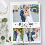 Cartão De Agradecimento Wedding Calligraphy Heart Mr. and Mrs. 4 Photo<br><div class="desc">Modern Minimalist Simple Calligraphy Script Heart Mr. and Mrs. Wedding Bride and Groom 4 Photo Thank You Card</div>