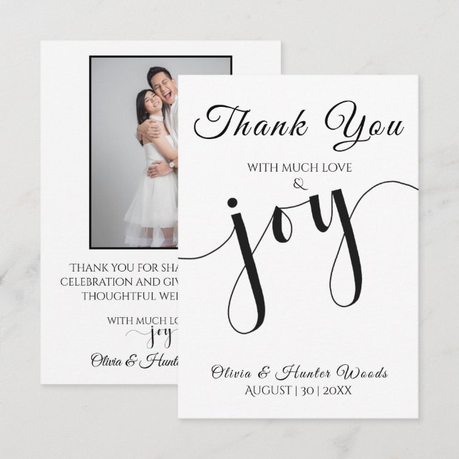 Cartão De Agradecimento Wedding Flat Thank You Card Simple Script (Frente/Verso)