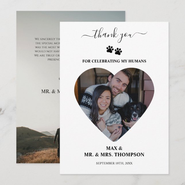 Cartão De Agradecimento Wedding Heart Photo Couple Pet Dog My Humans  (Frente/Verso)