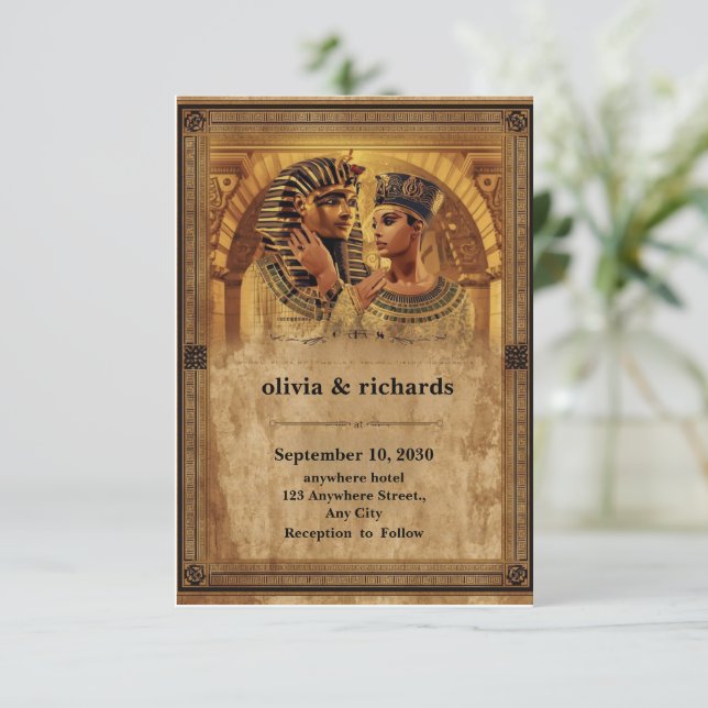 Cartão De Agradecimento Wedding Invitation – Elegant Pharaoh Theme (Em pé/Frente)