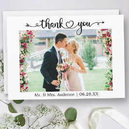 Cartão De Agradecimento Wedding Photo Calligraphy Script Heart 