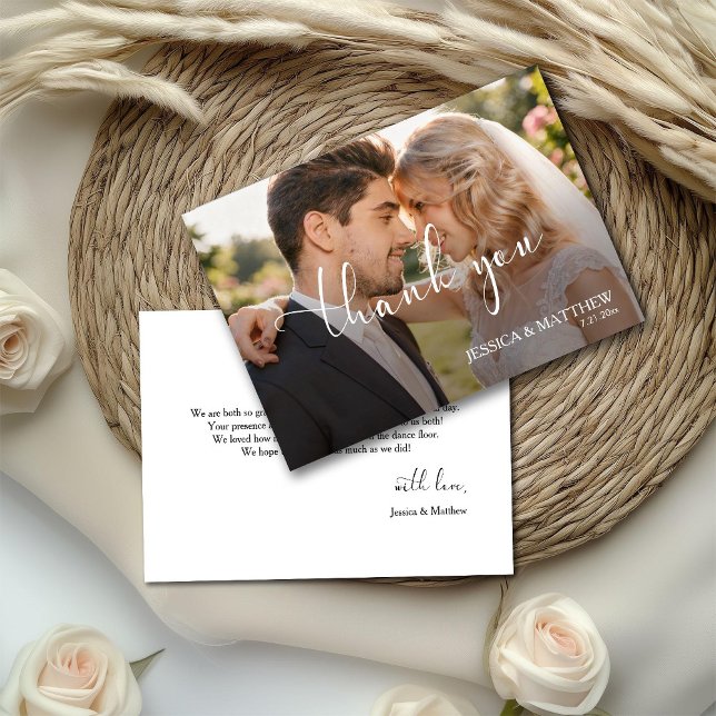 Cartão De Agradecimento Wedding Photo Gradient Calligraphy Script (Criador carregado)