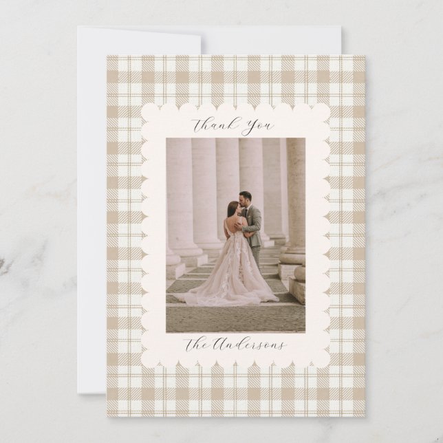 Cartão De Agradecimento Wedding Photo Guest Appreciation Gingham (Frente)